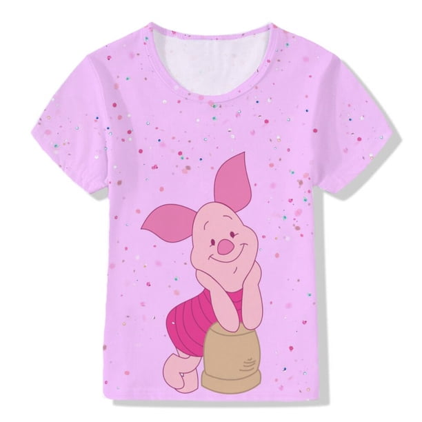 Camiseta de verano de Winnie The Pooh y Tigger para niños, camiseta de Kawai Disney, ropa informal de dibujos animados para niños, niñas y niños, manga corta 110 Gao Jinjia LED
