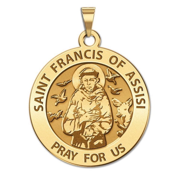 PicturesOnGold.com Saint Francis of Assisi Religious Medal Female Adult- 2/3″ Size of Dime, Solid 14K Yellow Gold