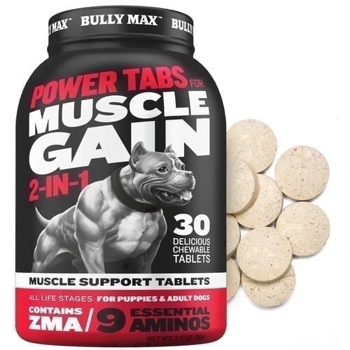 Bully Max Muscle Gain Chewable Tablets for Puppies and Adult Dogs, 30 Count Bottle