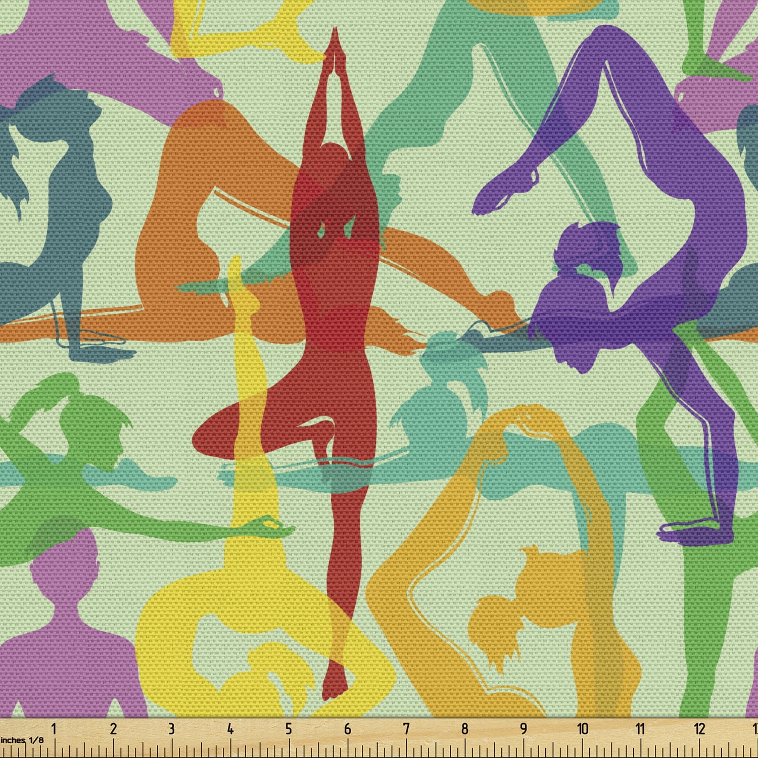 Yoga Fabric by the Yard Colorful Pattern with Various Poses from