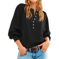 thumbnail image 2 of Women's Button Neck Sweater Long Sleeve Henley Fashion Loose Knit Pullover for Fall and Winter, Casual and Comfortable Top, Ideal for Daily Wear,Black,Size XL, 2 of 9
