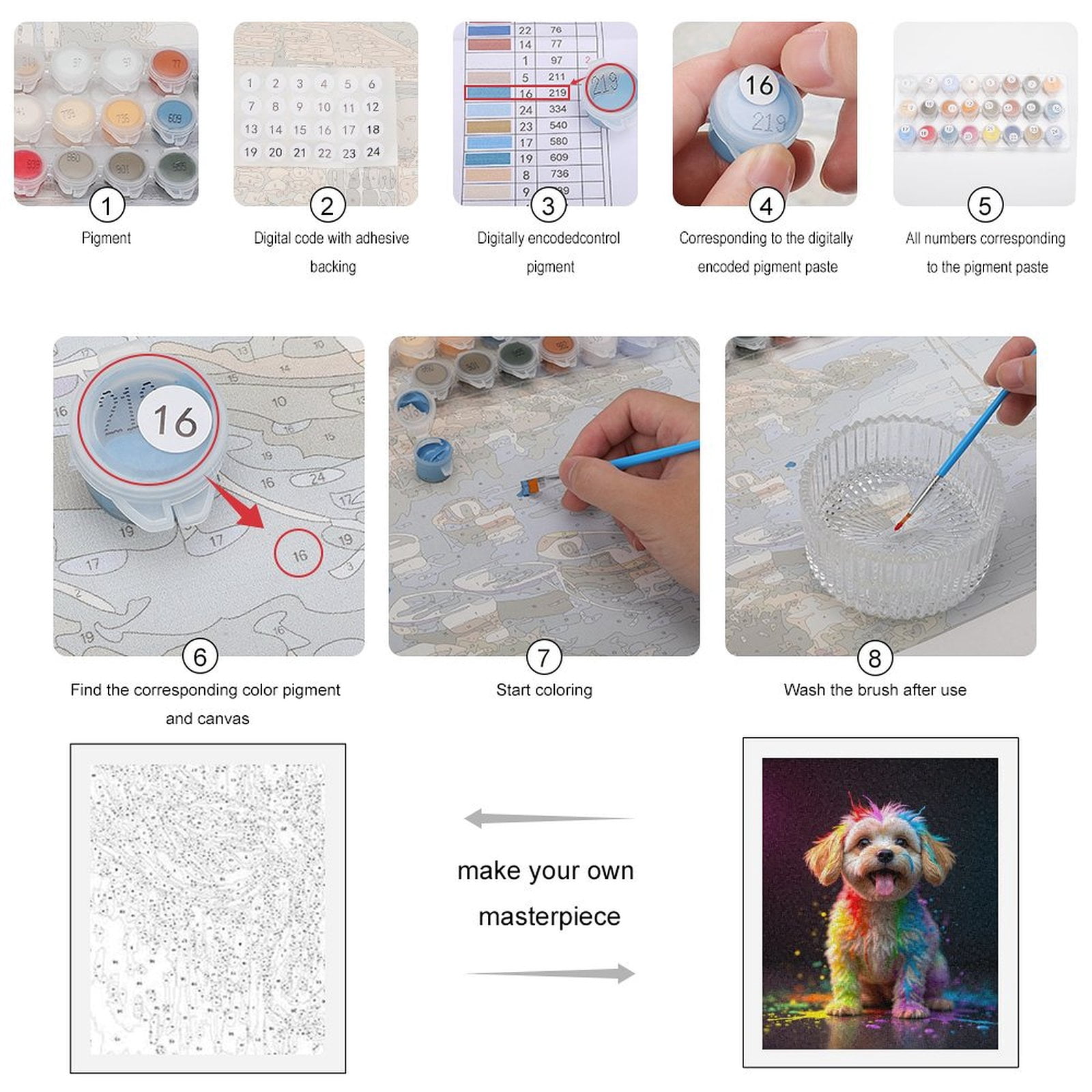Paint By Numbers Kit for Adults Beginner - DIY Colorful Puppy Art Splash Canvas Painting Kits for Adults, Frameless Paint By Number for Adults for Home Wall Decor 16x20 Inch