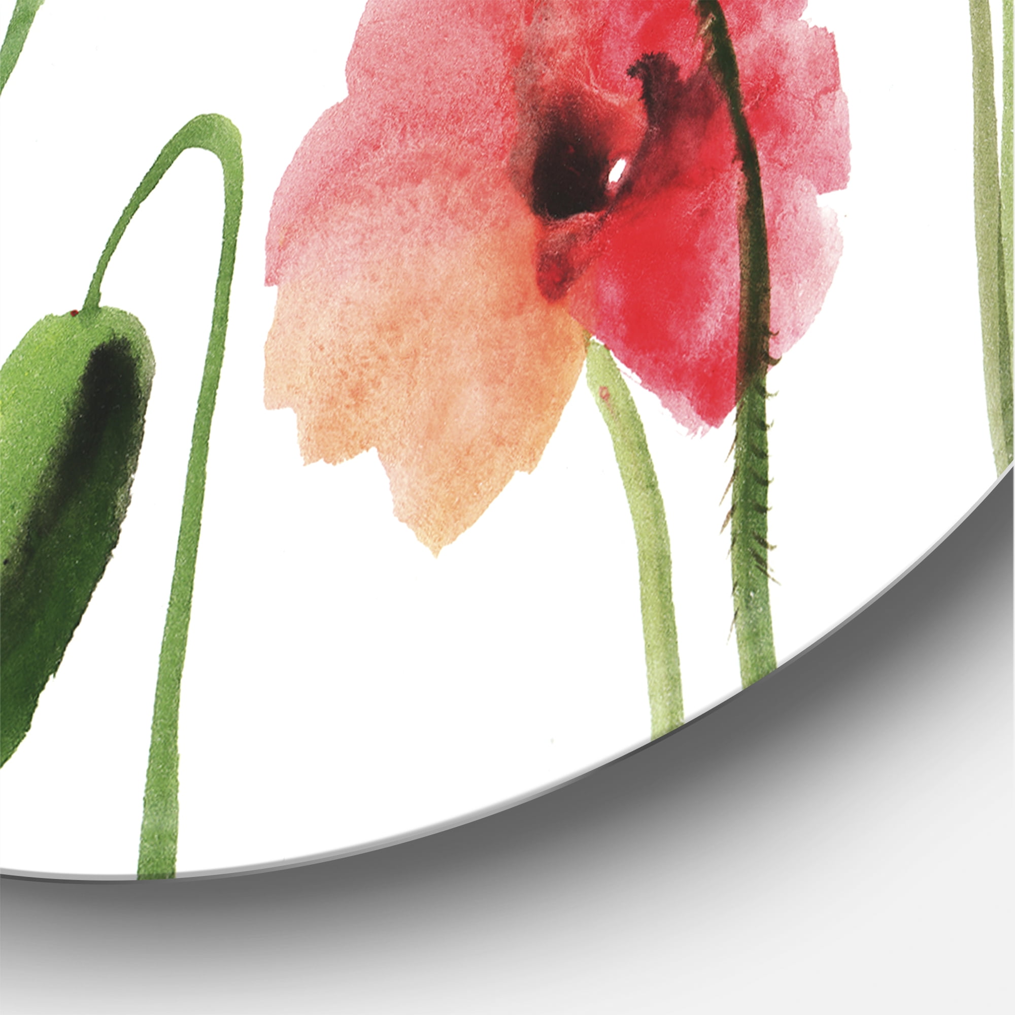 Designart 'Ancient Red Blooming Poppies' Traditional Circle Metal Wall Art 11x11 - Disc of 11
