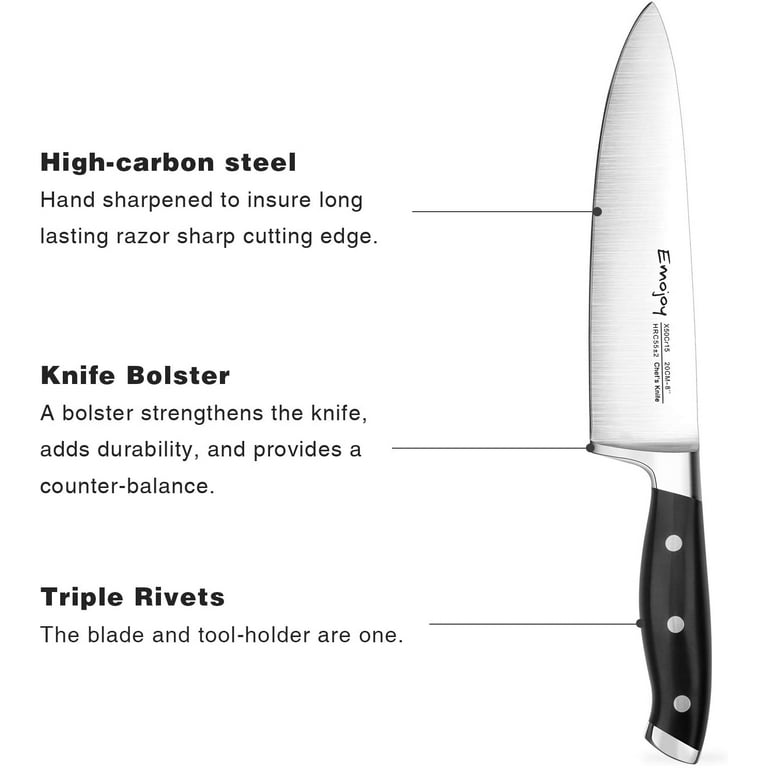 Knife Set, Emojoy 18-Piece Kitchen Knife Set with Block Wooden, Manual  Sharpe