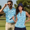 thumbnail image 2 of Aplkyhs Matching Golf Shirts for Couple Blue Tropical Leaf Golf Tennis Tank Top Athletic Sleeveless Shirts Quarter Zip Moisture Wicking Racerback Design Suitable for Outdoor Sports, 2 of 6