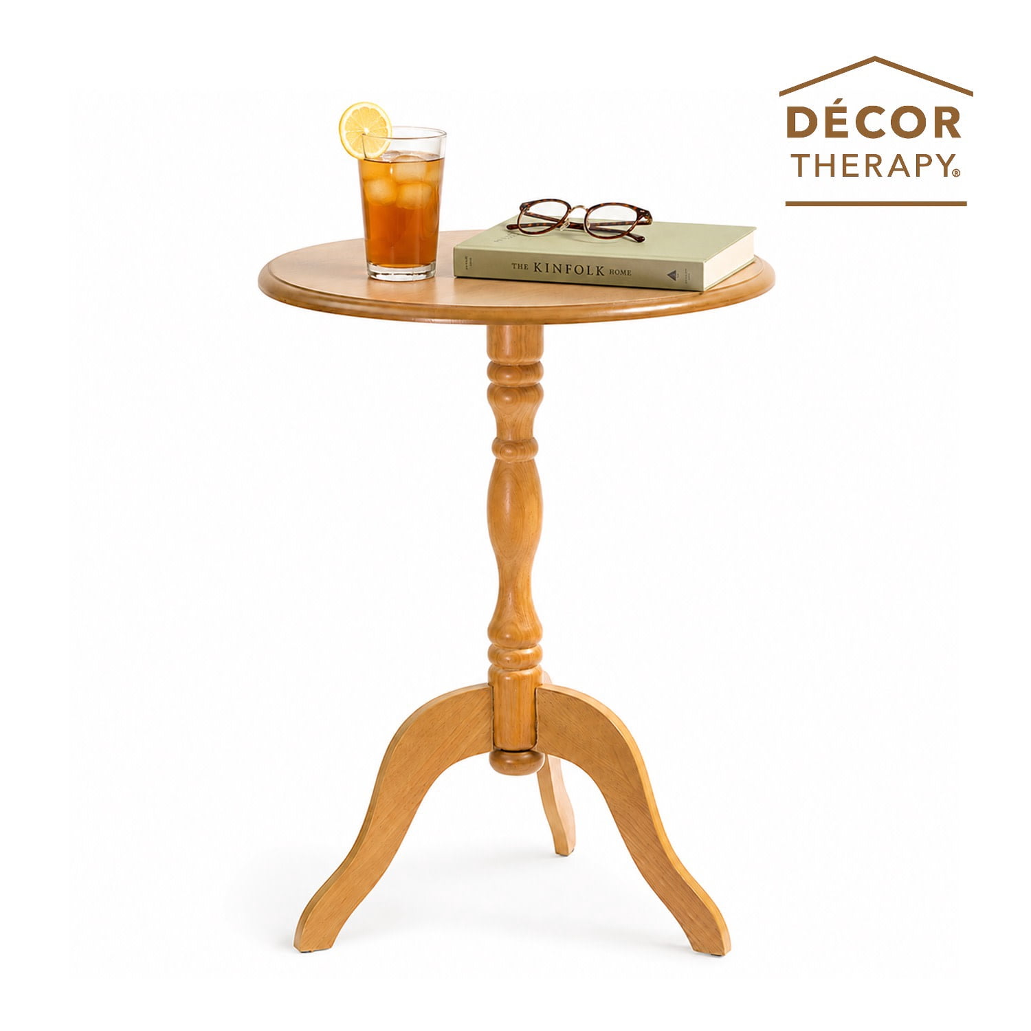 Decor Therapy Warwick Round Accent Table - 3 Leg Pedestal Side Table for Living Room, Bedroom, Entryway - Traditional Bistro Drink Table, Medium Wood