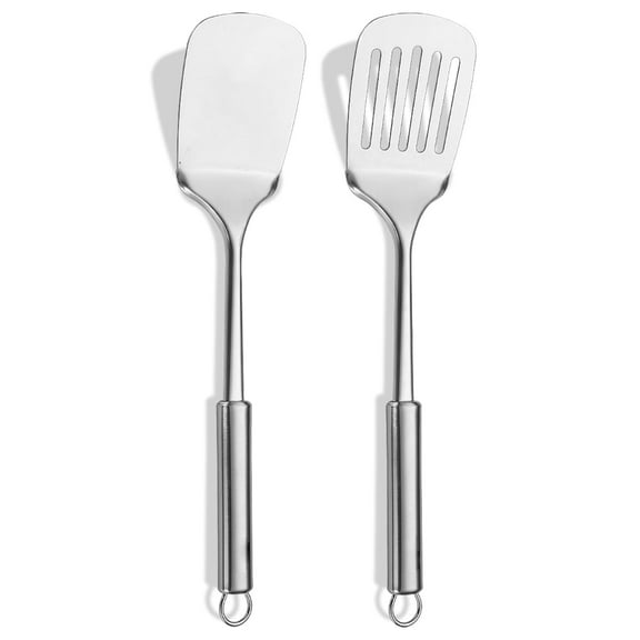Jeaker Stainless Steel Spatula Set of 2 High Heat Resistant Solid & Slotted Turner for Eggs,  Fish, Kitchen Utensils Set