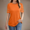 thumbnail image 2 of Wyobmus Women Casual T-Shirt Hollow Out Short Sleeve Tops Summer Round Neck Casual Tee Shirts 2025 Summer Fashin Clothes S-2X Orange, 2 of 4