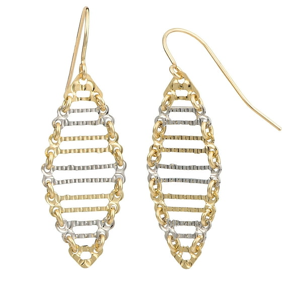 KoolJewelry 14k Two-tone Gold Diamond-cut Oval Ladder Dangle Earrings