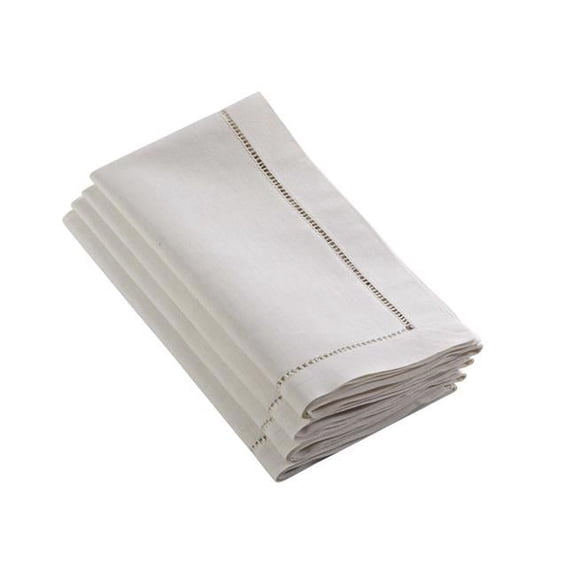 SARO 12 in. Classic Design Hemstitched Napkins Ecru - Set of 4