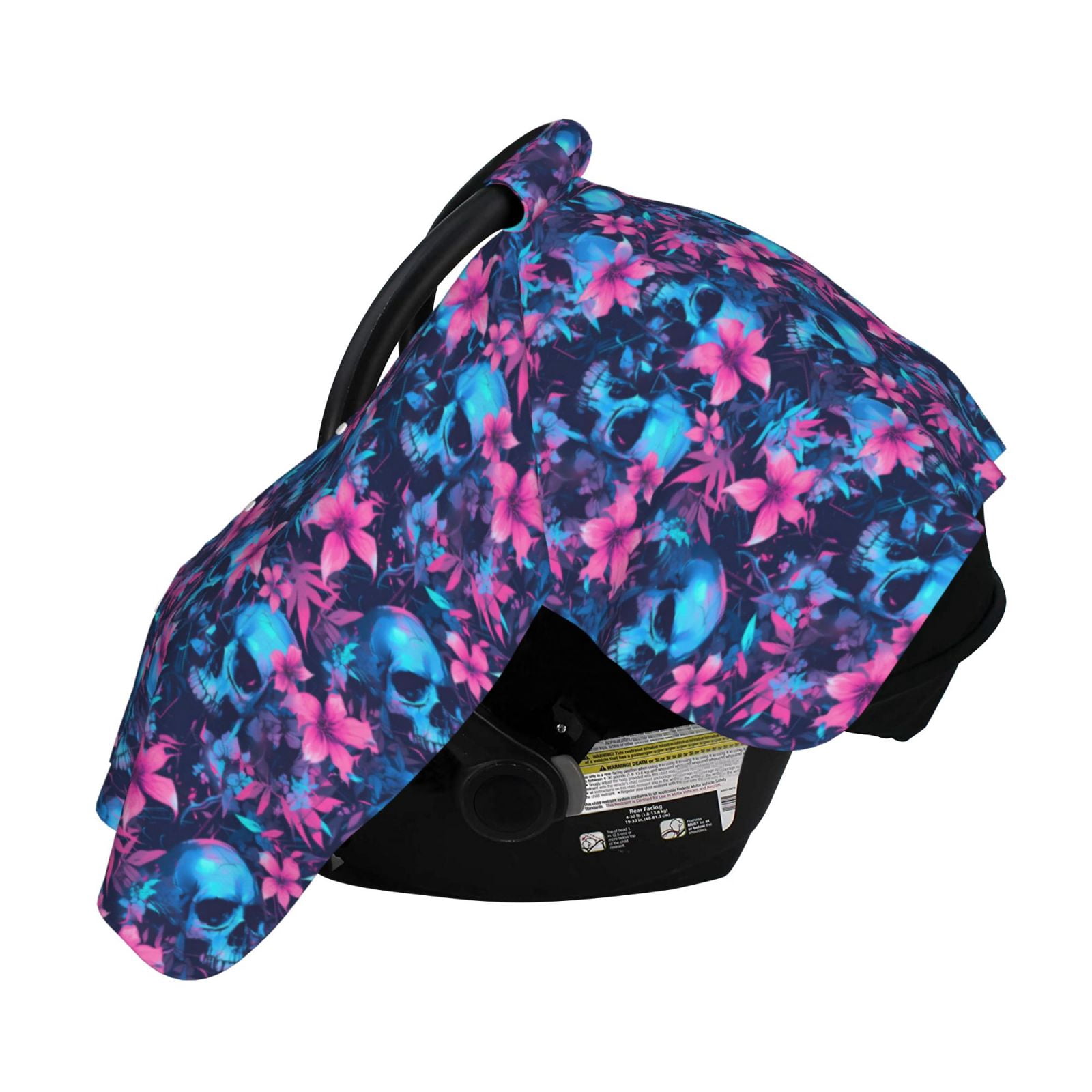 Naloa Blue Skull Flower Baby Car Seat Cover, Breathable Baby Carrier Cover, Multiuse Baby Carrier Cover & Nursing Breastfeeding Cover