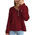 thumbnail image 1 of IROINID Women's V-Neck Pullover Sweater Solid Color Comfy Short Length Long Sleeve Button Knit Sweater Coat, 1 of 7