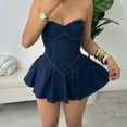 thumbnail image 2 of Women's Denim Mini Dress Sexy Off Shoulder Corset Tube Pleated Bodycon Summer Jean Dresses Casual Clubwear Trendy Outfits, 2 of 2