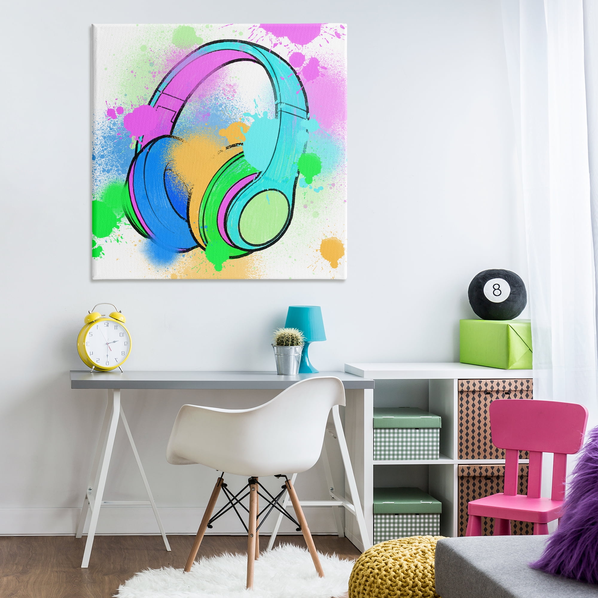 Stupell Industries Splattered Music Headphones Entertainment Painting Wrapped Canvas Art Print Wall Art, 36 x 36