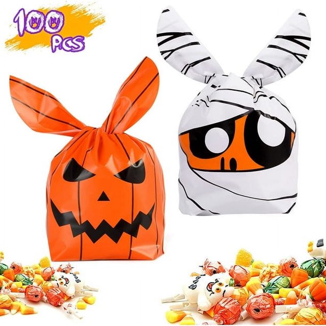 100 Uds. Bolsas de golosinas de Halloween, bolsa de dulces, bolsa de truco o trato para niños, lindas bolsas de regalo para fiesta de Halloween con Orejas de conejo Sincero Electrónica