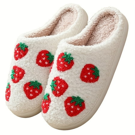 

KCKTHDN Strawberry House Slippers For Women Men Indoor And Outdoor Cute Fuzzy Slippers Warm Plush Bedroom Shoes Winter Gifts For Women