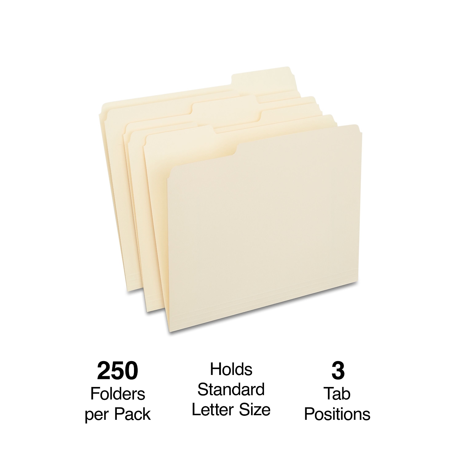 Staples 3-Tab File Folders Letter Assorted Position Manila 250/Box TR56673