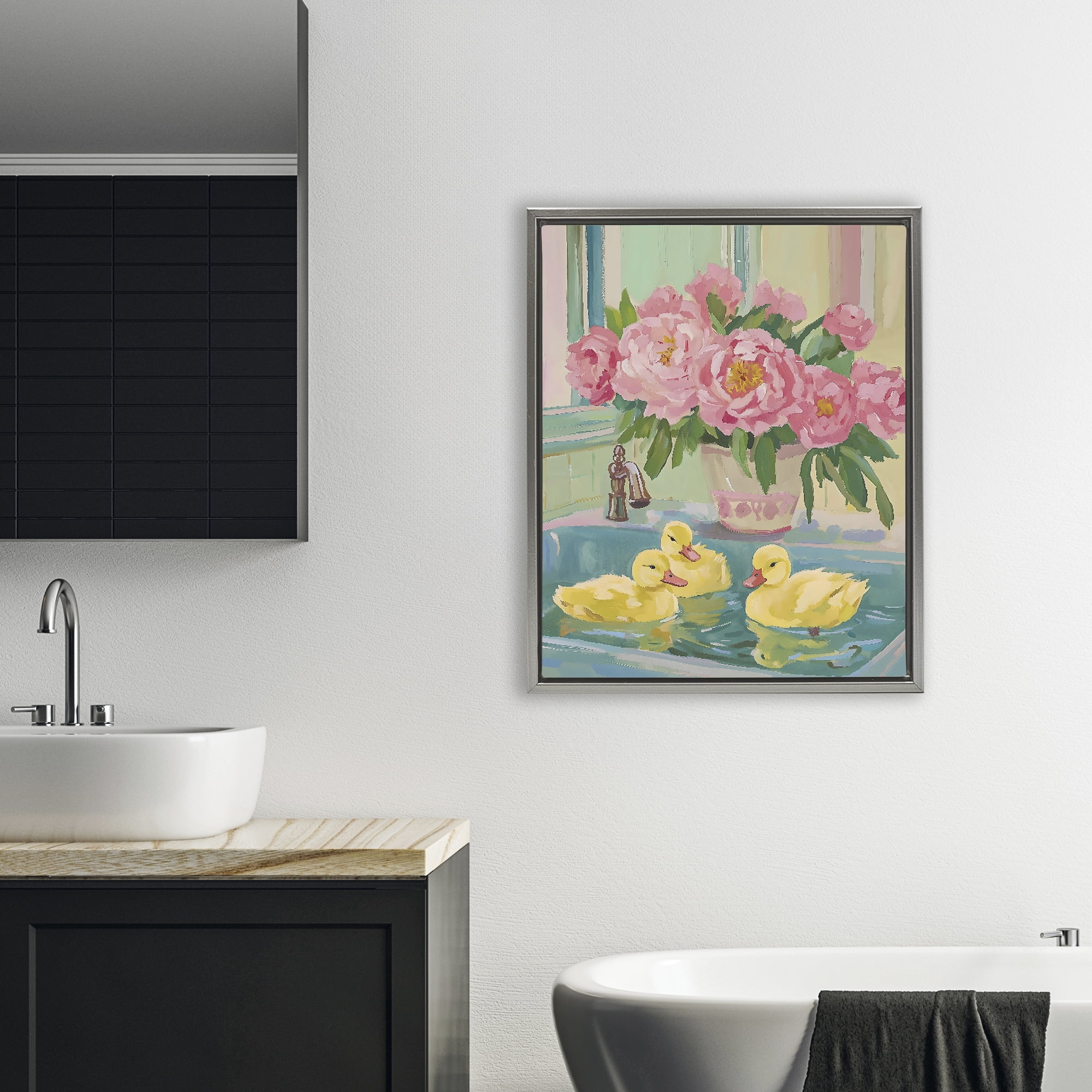 Stupell Industries Ducks in Sink Bath Gray Framed Floater Canvas Wall Art, design by The Prints Vibe