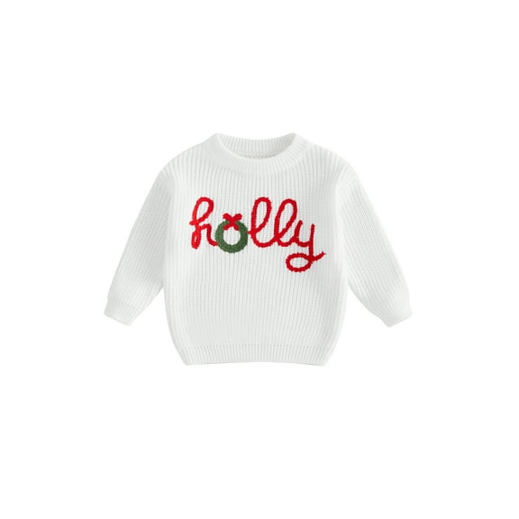 Kids Toddler Girls Boys Christmas Sweater, 3 6 9 12 18 24 Months 2T 3T 4T Long Sleeve Crew Neck Letters Warm Winter Sweater Clothes