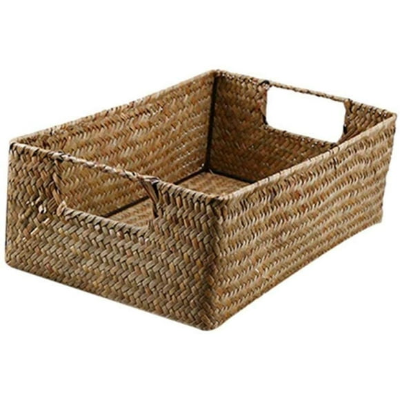 Hand-Woven Natural Seaweed Storage Basket Handmade Rectangular Wicker Basket