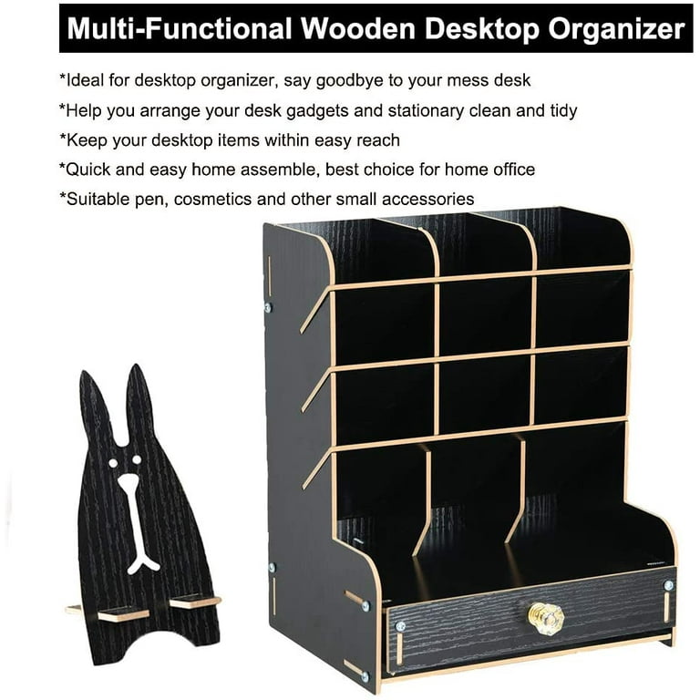 Black Wooden Wall Organizers Set of Three - Office Desk Accessories, Mail  Organizer, Functional Eco-Friendly Storage