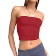 thumbnail image 2 of Women'S Tube Tops Strapless Crop Tops Basic Backless Sleeveless Going Out Outfits Summer Clothes Red XS, 2 of 10