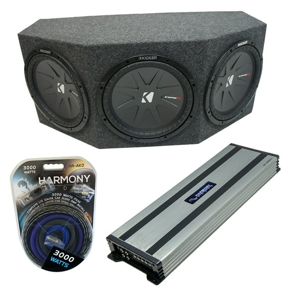 Kicker CompR CWR10 Triple 10 Subwoofer Loaded 1500 Watt Sub Box & HA-A1500.1 Amp