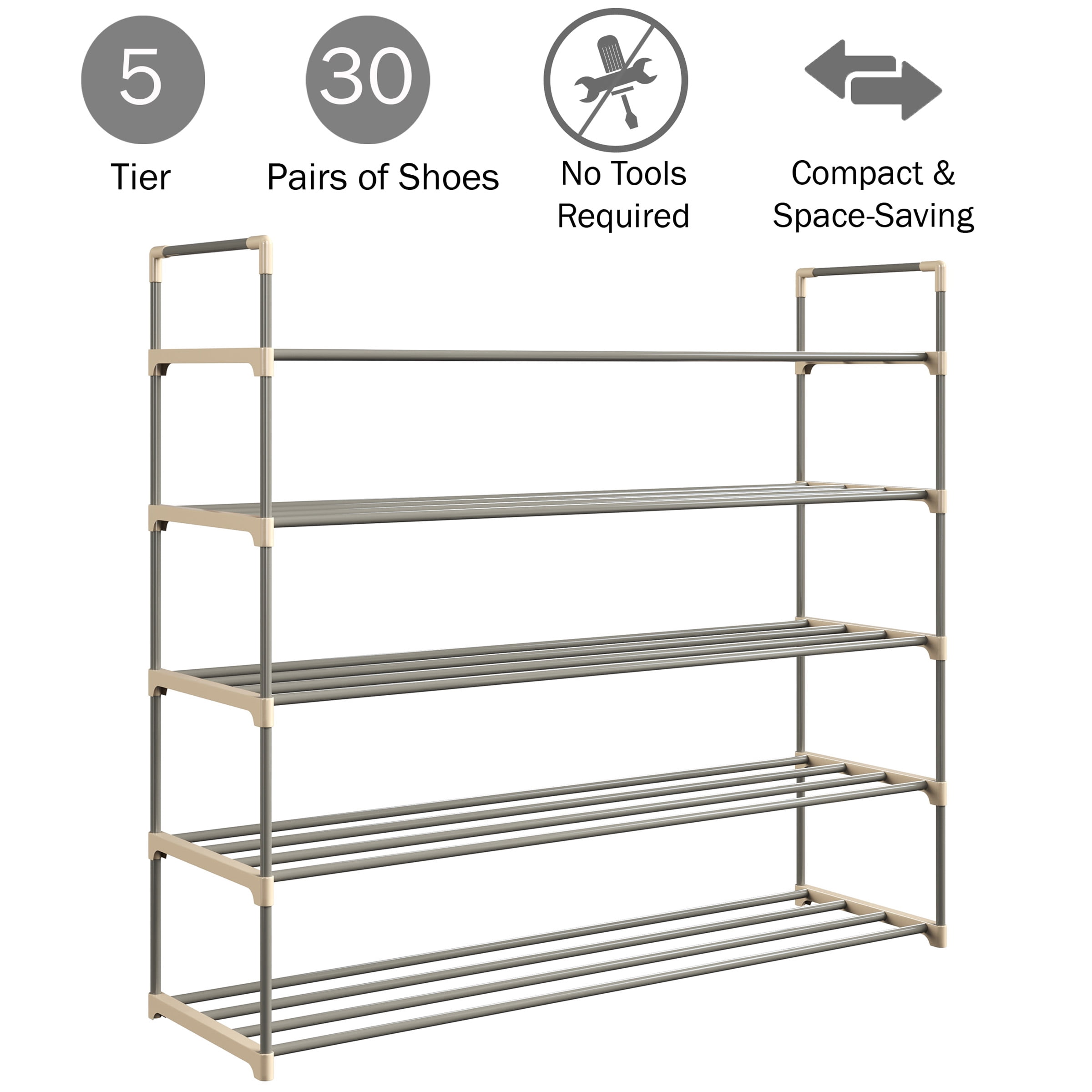 Somerset Home 5-Tier Shoe Rack for 25 Pairs Sneakers, Heels, Boots (Gray)
