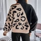 thumbnail image 4 of Suéter Informal de Punto con Cuello Alto, Hombros Descubiertos y Estampado de Leopardo para Mujer, Jersey Holgado de Larga, Tops Negro XL, 4 of 10