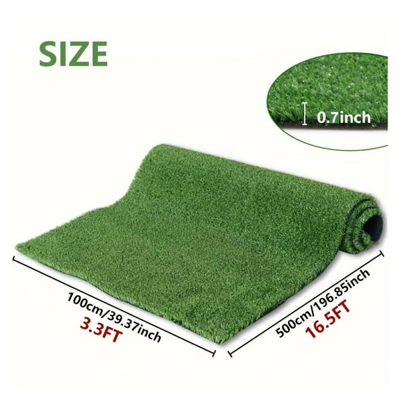 Artificial Turf 3ft x 16ft - Realistic Fake Grass Mat with Drainage, Rubber Backing for Pet Patio, Balcony, Garden & Indoor Outdoor Decor (0.8 Inch Grass Height)