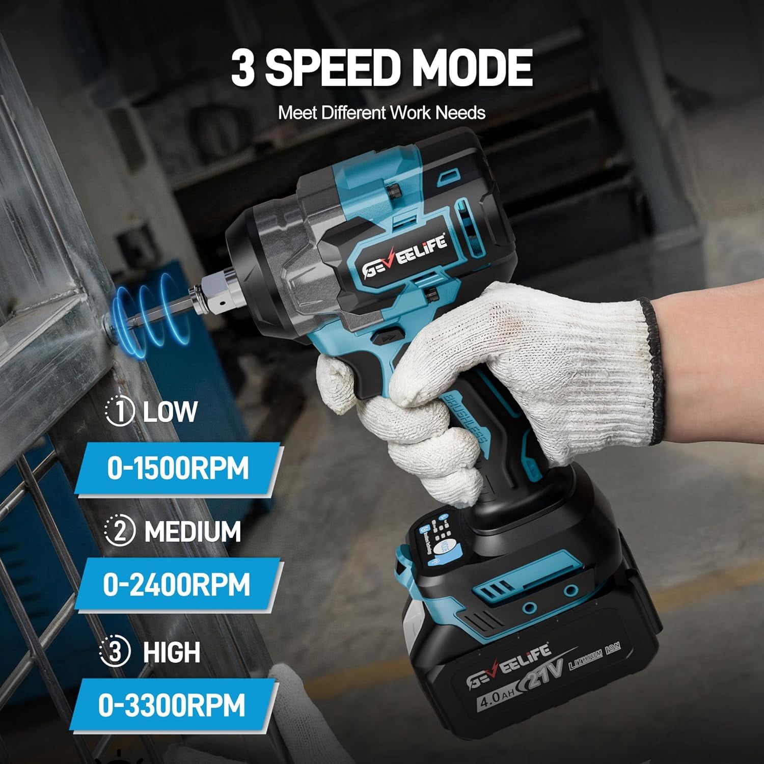 GEVEELIFE Impact Wrench 480Ft-lbs(650N.m) Brushless, 1/2 Impact Gun with 2x4.0Ah Battery, Cordless Impact Wrench, 6 Sockets, 8 Drill Bits, 3300RPM Power Electric Impact Driver for Car/DIY Furniture