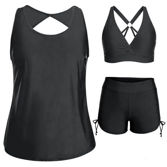 Yijfswar 3 Piece Swimsuits for Women Tankini Sets Tank Top with Bra Athletic Bathing Suit with Boyshorts Modest Swimwear