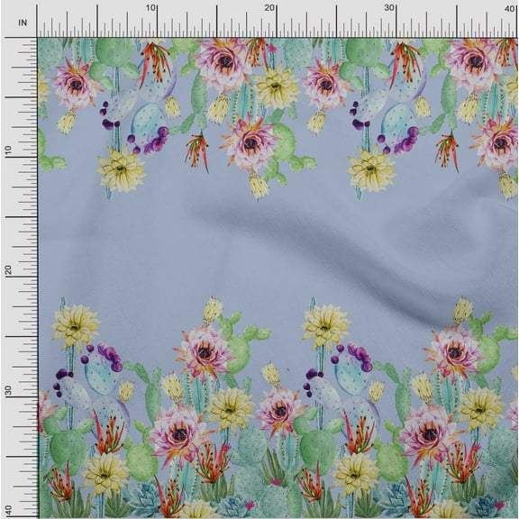 oneOone Viscose Chiffon Fabric Floral & Cactus Panel Print Fabric By Yard 42 Inch Wide