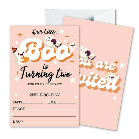 Spooktacular Fill-in Invitations Set - 25 Fun Cards with Envelopes Featuring Pumpkins, Ghosts, and Monsters for Kids' Birthdays or Adult Halloween Parties, 4"x6"