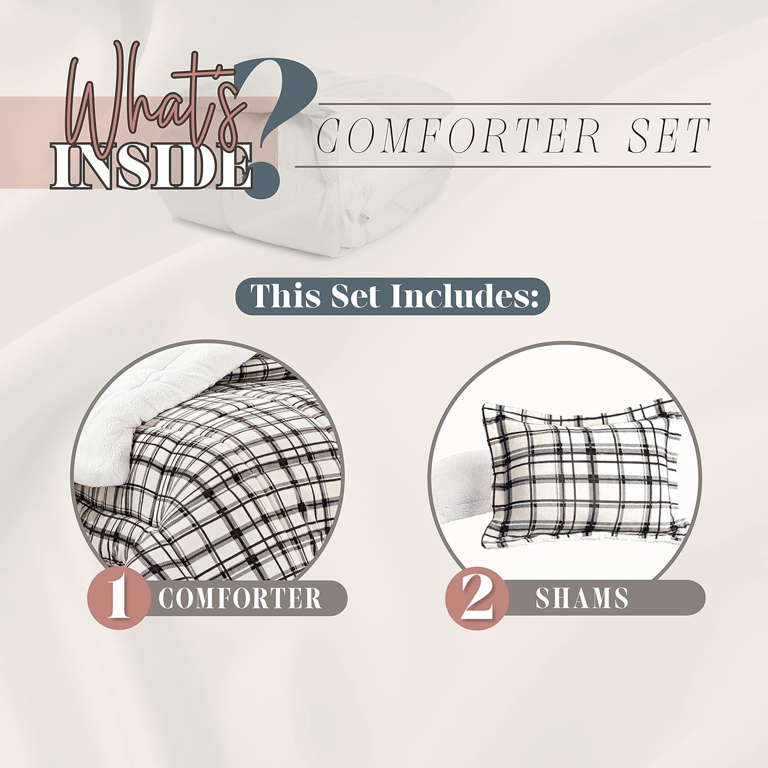 Elegant Comfort Soft & Plush Sherpa Comforter- Lilith Plaid Collection, 2-Piece Bed Set, Reversible Down Alternative Micro-Suede, Plaid Sherpa Comforter, Twin XL, Autumn Taupe