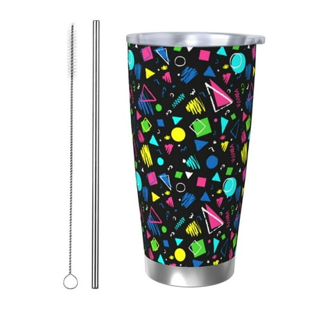 

Qekee Geometric 1980s Styled Print 20OZ Car Cup Stainless Steel Vacuum Insulated Tumbler Tumbler Cup With Lid And Straw Travel Coffee Mug-Straw Two-piece Set
