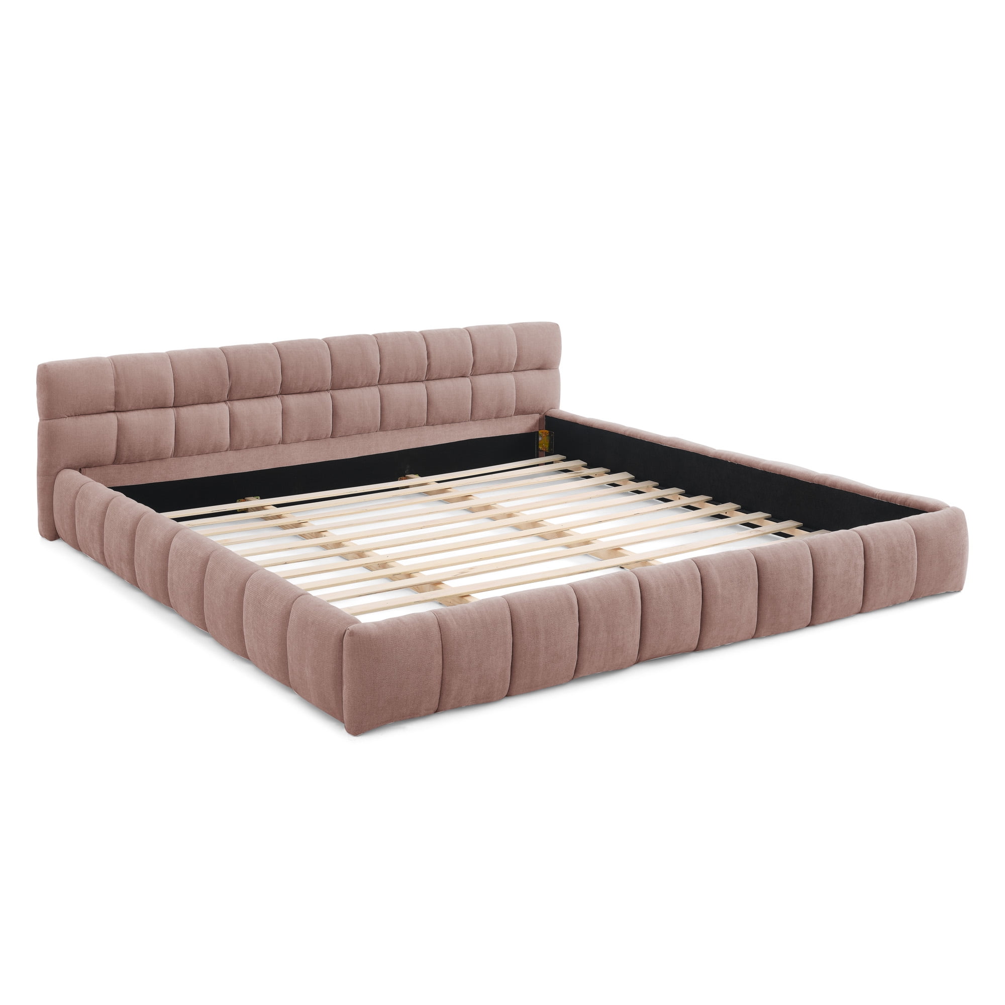 [Luckynote]California King size Upholstered Bed Frame with Thick Fabric, Chenille Fabric Grounded Queen Size Platform Bed with Headboard and Solid Frame. No Box Spring Needed-Pink(90.5''*80.5''*31'')