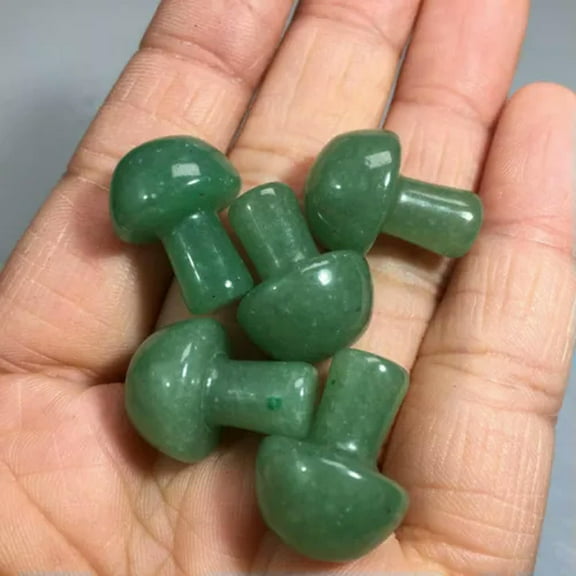 K-KED Natural Quartz Crystal Point Stone Carved Mini Mushroom Healing Gemstone Decor-Green Aventurine Stone