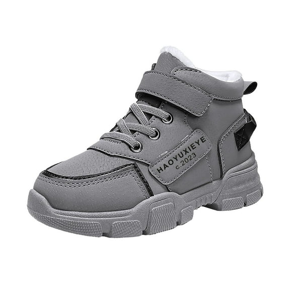 Akiihool Kids Snow Boots Girls Ankle Boots Lace Up Combat Boot Side Zipper Comfortable Boys Boots (Grey,6-7 Years)