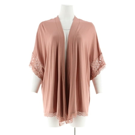 Mesh Kimono - LOGO Lori Goldstein Kimono Cardigan Mesh Insert Lace A273345