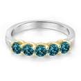 thumbnail image 3 of Gem Stone King 925 Silver and 10K Yellow Gold London Blue Topaz Wedding-Bands Ring for Women | 1.10 Cttw | Round 3.5MM | Gemstone November Birthstone | Size 5, 3 of 6