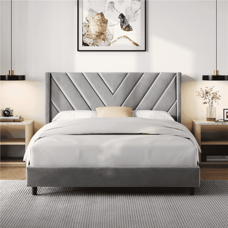 Yaheetech Queen Upholstered Platform Bed, Wingback photo 1