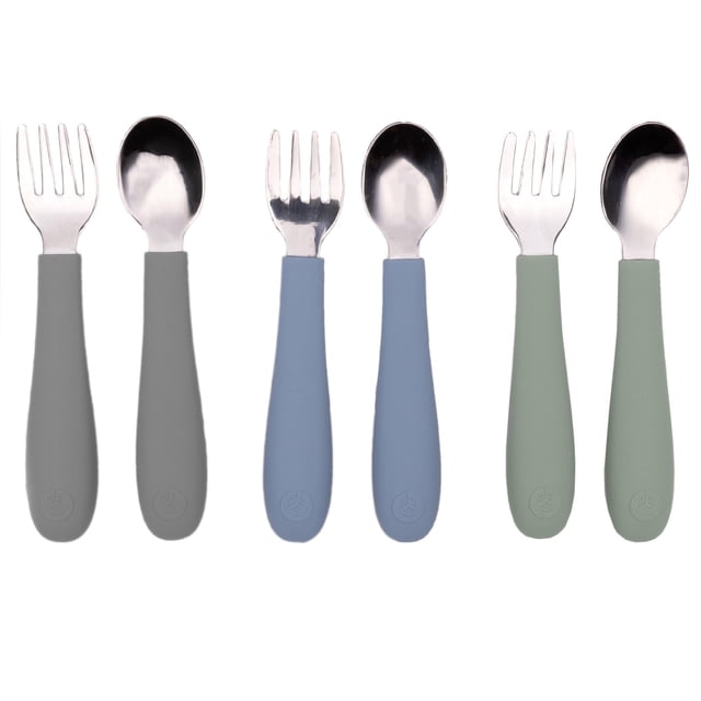 Utensilios para niños pequeños WeeSprout, 3 tenedores y 3 cucharas de acero inoxidable