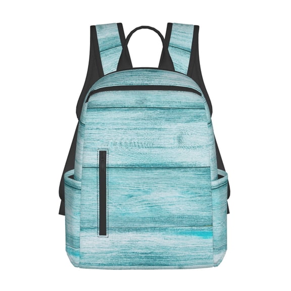 Fuzoiu Teal Turquoise Wood Print Lightweight Daypack,Weekender Bag for Men and Women, Travel Backpack with Padded Straps for School, Travel & Work