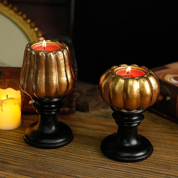 Vintage Pumpkin Candle Holder for Halloween Decorations, Rustic Table Centerpiece for Fall Decor, Seasonal Scented Candle Stand for Home Party & Holiday Gifts, 1Pack A