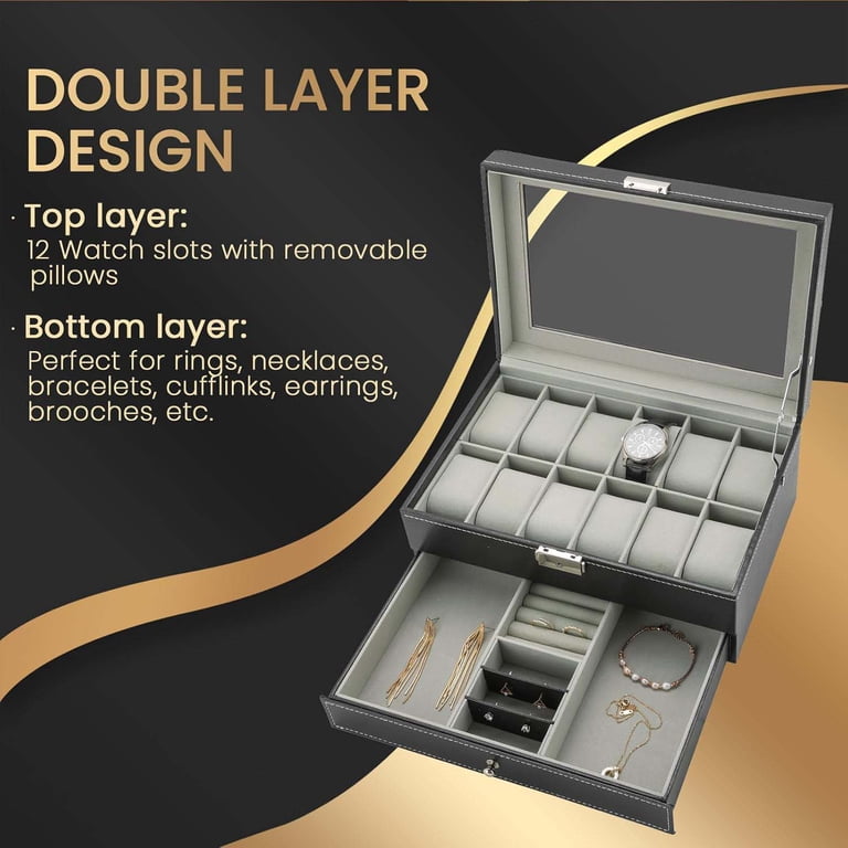12-Slot Watch Box for Men Women, Lockable Watch Case with  display picture 1