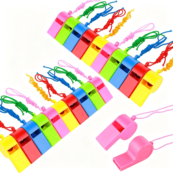 CUDIAO 24Pcs Plastic Sports Whistles Coaches Whistle with Crisp,Whistle with Lanyard for Kids Adult Sports Pet Training Basketball Soccer Emergencies(Random Color)