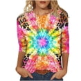 thumbnail image 2 of Viluyesy Round Neck T-Shirt for Womens 3/4 Sleeves Shirt Tops Retro Relaxed Loose Blouse Multicolor Size 2XL, 2 of 5