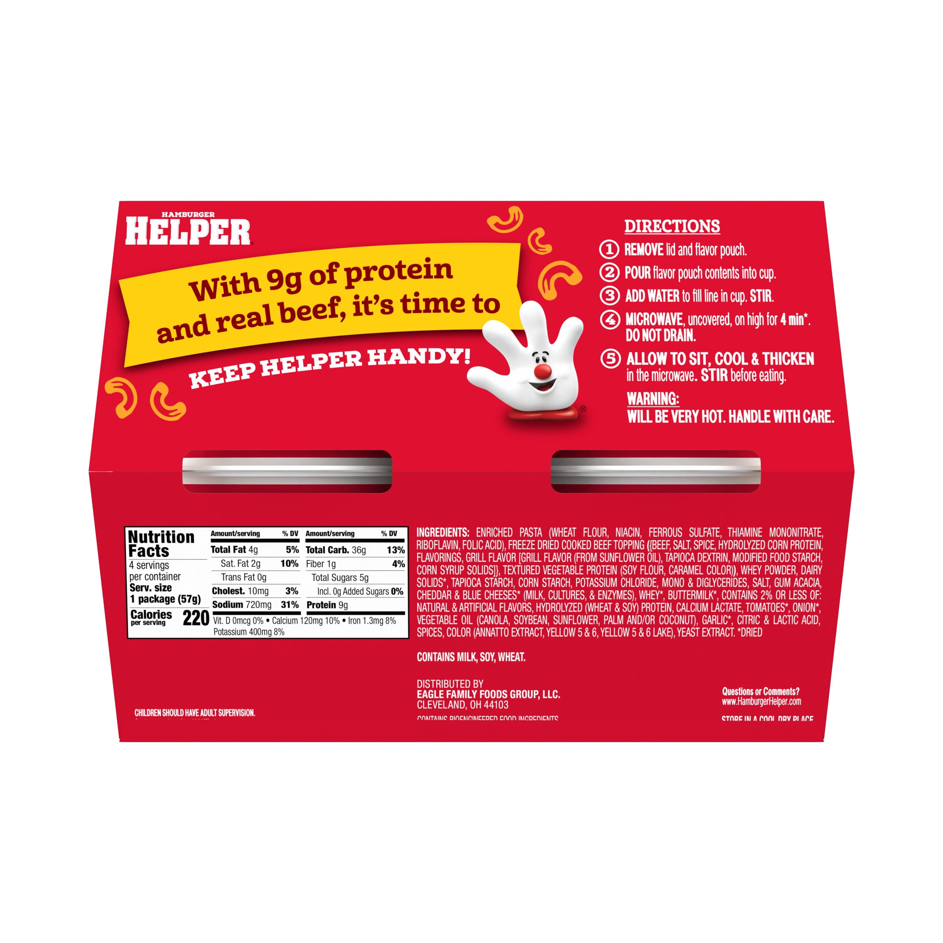 (3 pack) Helper Cheeseburger Macaroni Pasta, 8 Oz (4 Pack) Microwave Cup