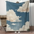 thumbnail image 2 of 2D flat soft and 280GSM comfortable striped flannel blanket modern vintage style machine washable an oil painting of clouds in the sky with a blue and white color 2 suitable for all seasons perfect f, 2 of 7